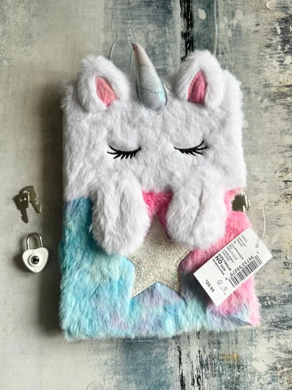 Shiny Glitter Fluffy Unicorn Diary with Lock